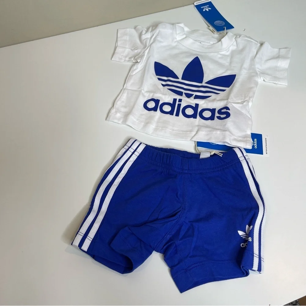 ADIDAS KIDS Baby White & Blue Trefoil T-Shirt & Shorts